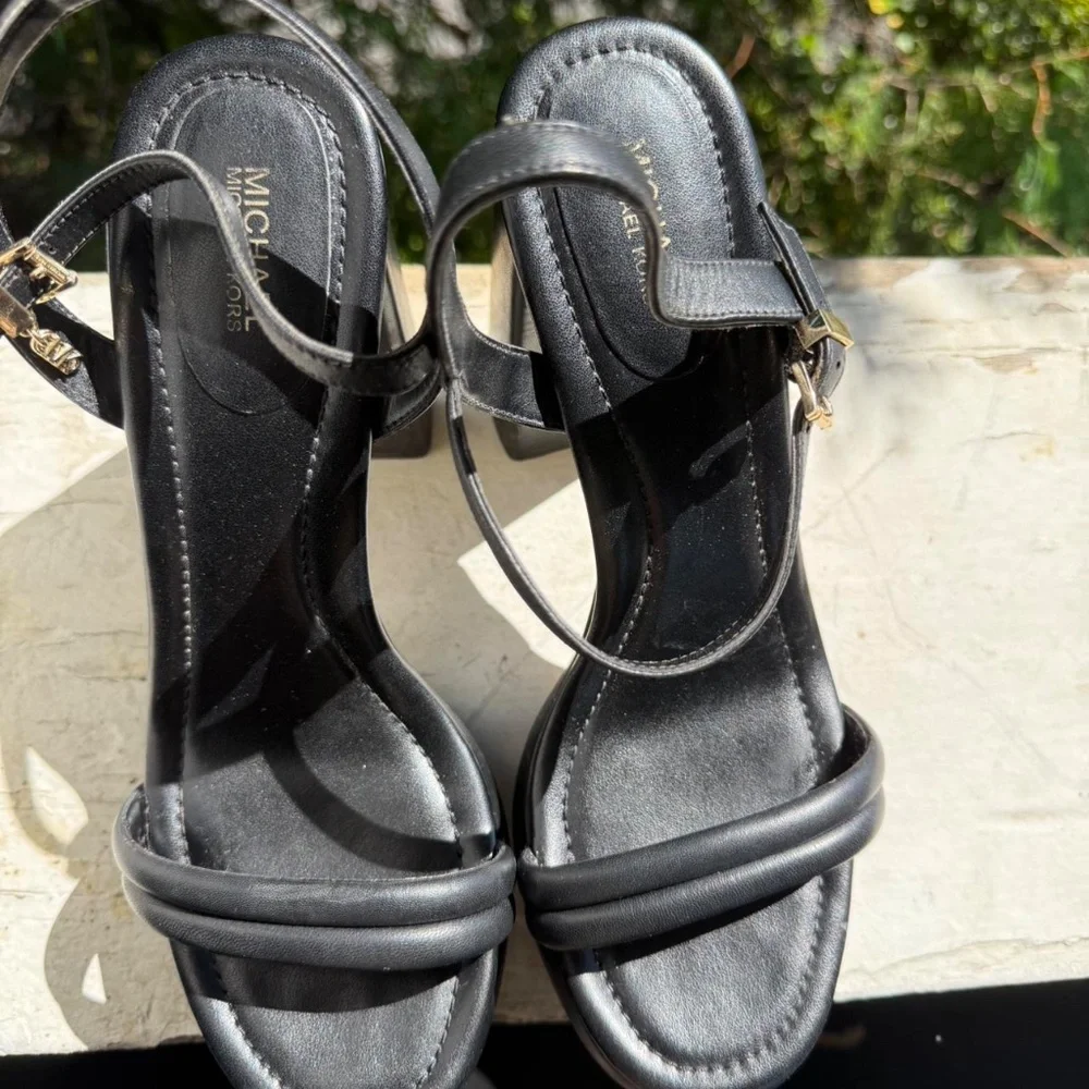 Michael Kors Genuine Leather Heels, Platform Heels, Black Leather Heels, Size 10